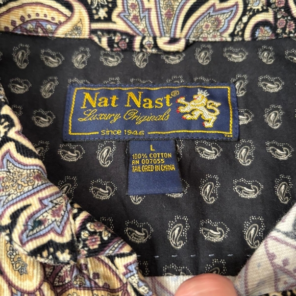 Long Sleeve Men's Nat Nast Luxury Originals 100% Cotton Print Multi Color Shirt - Picture 3 of 3